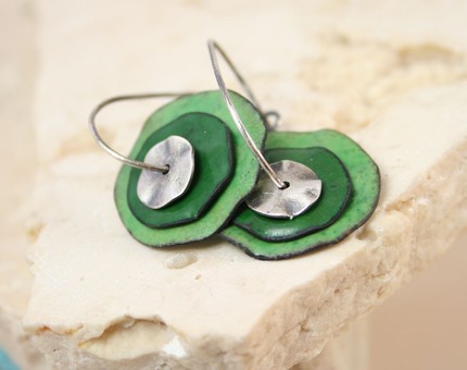 Green Ruffled Disk Kiln-Fired Enamel Earrings by tekaandzoe 