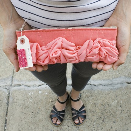 a tough ruffles pencil purse in bright pinks (print back) by madebyhank